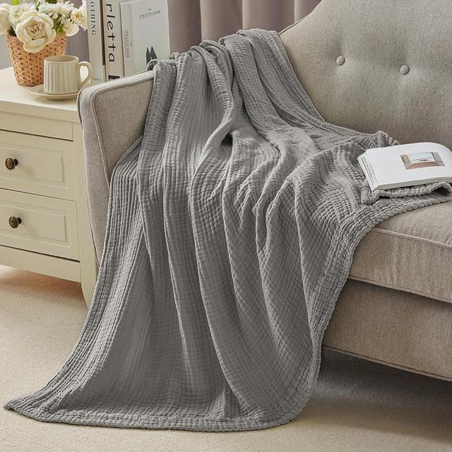ACCOTIA 6 Layer Muslin Blanket Queen Size 80" x 90", Lightweight Breathable Soft 100% Cotton Bed Blanket Adult Gauze Blanket for Bed Couch Sofa All Season, Grey
