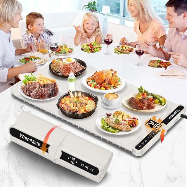 WarmMate Food Warming Mat，Electric Warming Tray with 9-Level Temperature Precision Control, 6H Timer,8s Full Surface Rapid Heating, Ideal for Buffets, Parties & Gatherings (Roll-Up Design，Beige)