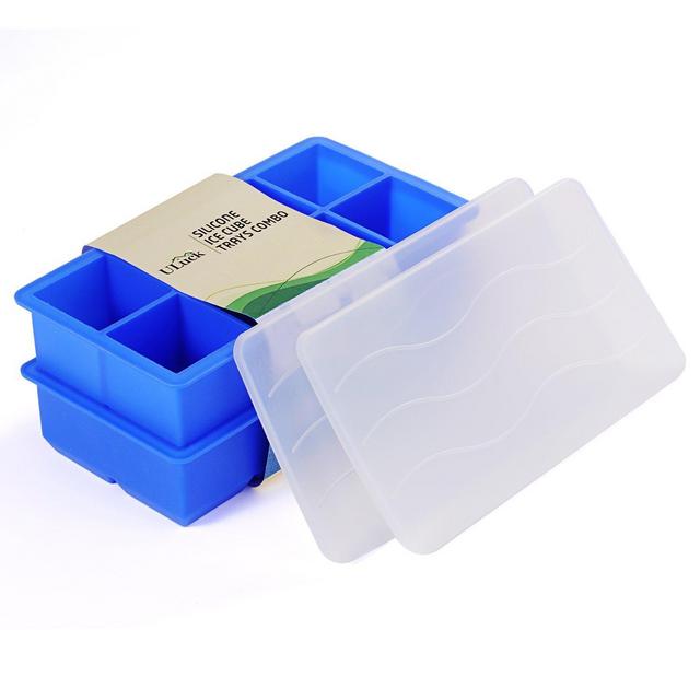 Ice Cube Trays, ULuck Silicone Large Ice Cube Trays with 2 Lids (2 Pack) - 8 Molds X 2 inch Big Ice Cubes Molds Stackable for Whiskey Cocktail and Any Drink - Keep Your Drink Cold For Longer - (Blue)