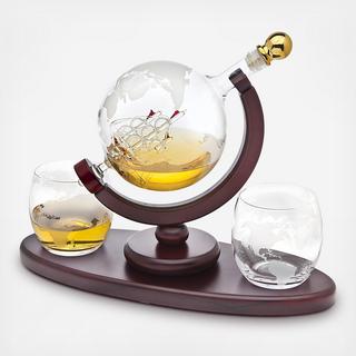 Globe 3-Piece Whiskey Decanter Set