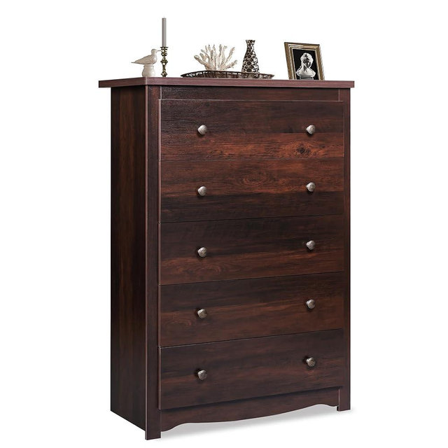 WLIVE Wood Dresser with 5 Drawer, Cabinets Dressers for Bedroom, Chest of Drawers, Organizer Drawers for Living, Hallway, Measuring 15.7" W*31.4" D*45.3" H, Brown