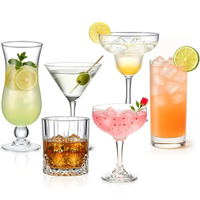 LemonRoad Mixed Drinkware Set of 6 Cocktail Glasses Set Mixed Drink Cocktail Martini Whiskey Highball Margarita Hurricane Coupe Glasses Gift for Entertaining and Home Bar Party Accessories
