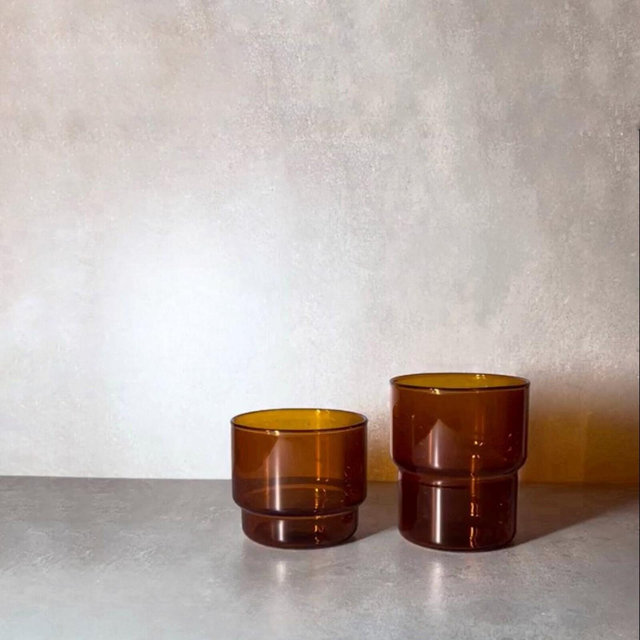 Stackable Amber Glassware Set: Trendy Espresso, Latte, Cocktail Glasses