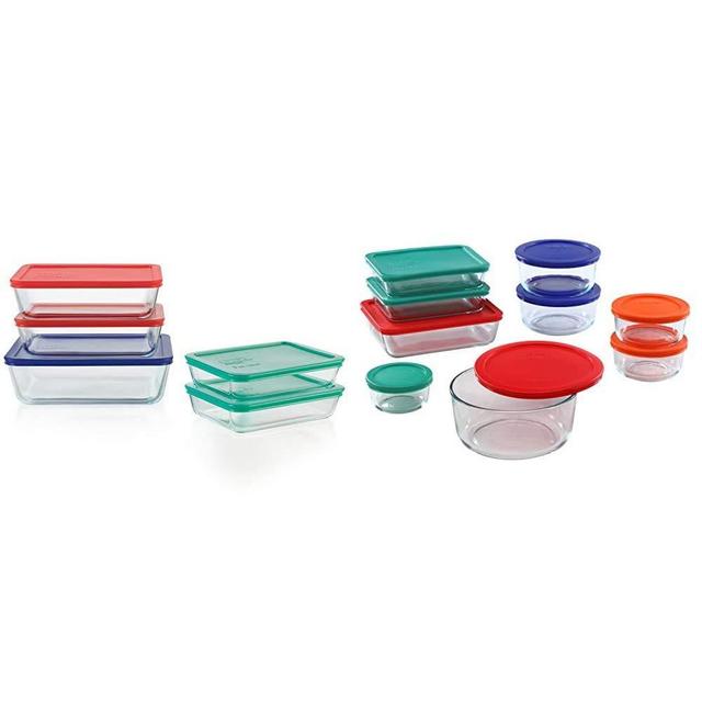 Pyrex Simply Store Meal Prep Glass Food Storage Containers (10-Piece Set) Simply Store Meal Prep Glass Food Storage Containers (18-Piece Set, BPA Free Lids, Oven Safe),Multicolored