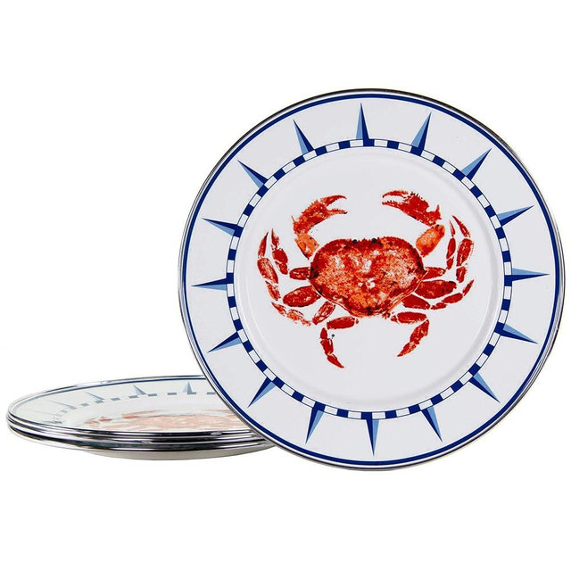 Golden Rabbit Enamelware - Set of 4-10.5" Dinner Plates (Crab House)
