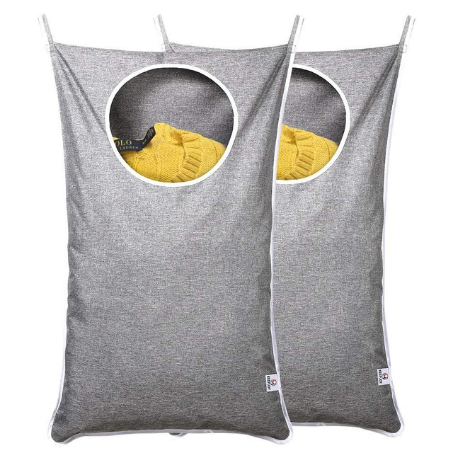KEEPJOY Saves Space Door-Hanging Laundry Bag,Door Hanging Laundry Hamper with 2 Different Types of Hooks , Oxford Fabric Hanging Laundry Basket for Clothes Size 30"X20" -2 Pack Gray