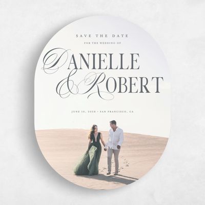 Grey Oval Wedding Save the Date - Nevis Photo