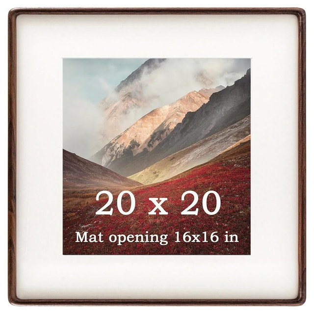 Zibrelte 20x20 Frame Natural, Solid Walnut Wood 20x20 Picture Frame with Mat for 16 x 16 Image, Wall Gallery Mounting Large Poster Photo Frame