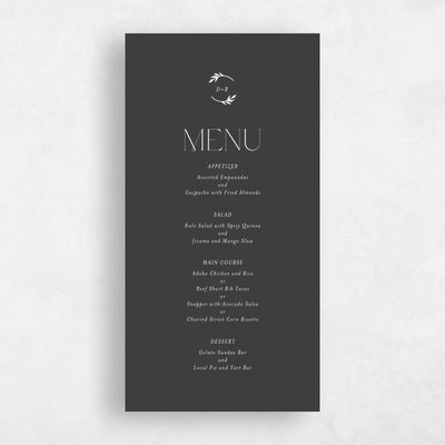 Dark Charcoal, Black Wedding Menu - Orvieto