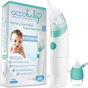 OCCObaby Baby Nasal Aspirator - Safe Hygienic and Quick Battery Operated Nose Cleaner with 3 Sizes of Nose Tips Includes Bonus Manual Snot Sucker for Newborns...