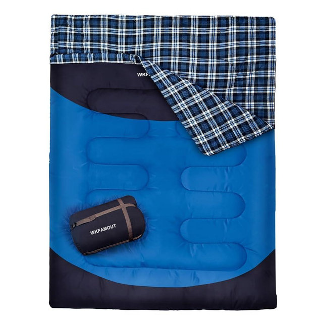 WKFAMOUT Double Sleeping Bag for Adults Machine Washable 2 Person Camping Sleeping Bag Queen Size Waterproof with Compression Sack for Cold Weather 3-4 Seasons