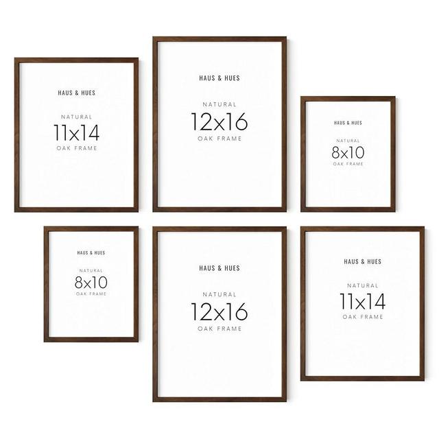 HAUS AND HUES Walnut Frames for Gallery Wall - Set of 6 Picture Collage Frames for Wall, picture Frame Sets for Wall Collage, Gallery Wall Frame Set (Two 8x10, Two 11x14, Two 12x16 Framed Walnut)