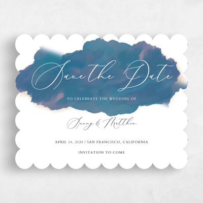 Blue Scalloped Wedding Save the Date - Opaline Landscape