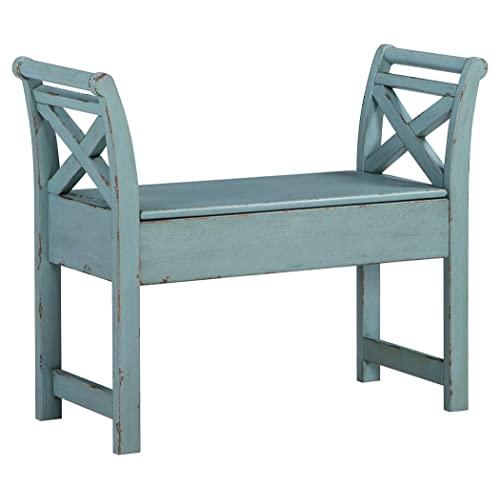 Signature Design by Ashley - Heron Ridge Storage Accent Bench - Antique Blue Finish - Hinged Seat