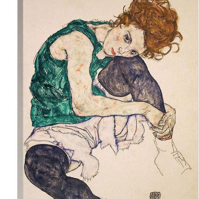 ARTCANVAS Seated Woman with Bent Knee 1917 Canvas Art Print by Egon Schiele - 18" x 12" (0.75" Deep)