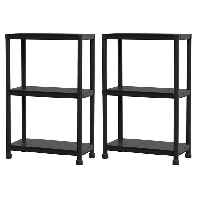 Costway 2 PCS 3-Tier Heavy-Duty Plastic Storage Shelves Freestanding Garage Shelving Unit Black