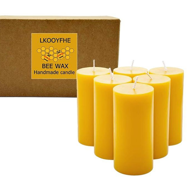 6 Pack Pure Nature Beeswax Pillar Candles, 2x4 Inches, 210 Hours Long Burn Time, Smokeless and Unscented Beeswax Candles for Home,Paryer,Parties