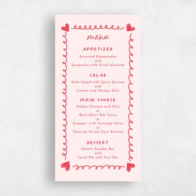 Lightest Blush, Pink Wedding Menu - Ceres