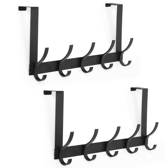 Optish Over The Door Hooks, 2 Pack Door Hanger Hooks, Over The Door Towel Racks for Bathroom with 10 Coat Hooks for Hanging Clothes Coats Towels, Fits 1-3/4" Thick Door