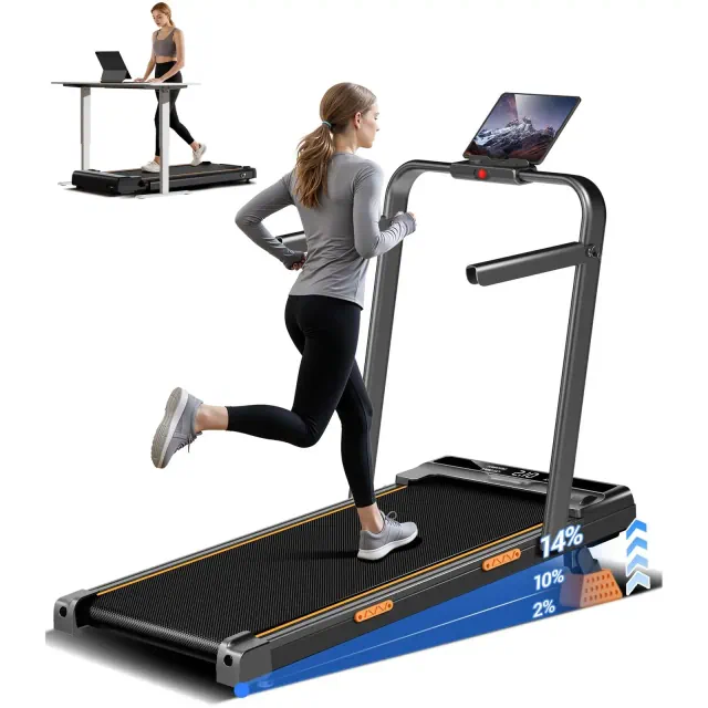 4-in-1 Foldable Walking Pad with Handle, 14% Incline Under-Desk Treadmill for Home, 2.5 HP Quiet Brushless Motor