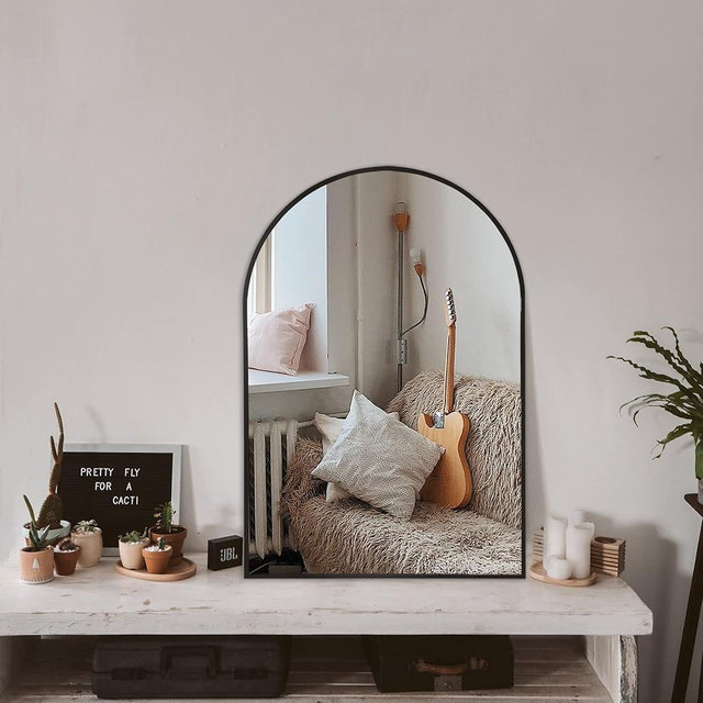 Arched Bathroom Mirror for Wall, Mirror for Vanity,30''x20'' Large Wall Mounted Mirror, Metal Frame (30''x20'', Black)