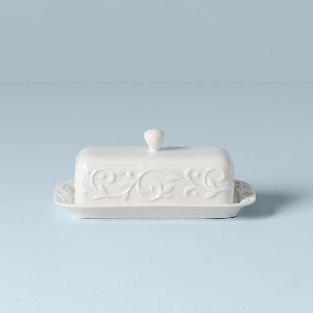 Lenox Opal Innocence Carved Butter Dish, White -