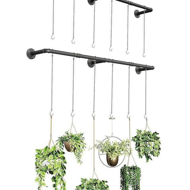 SOFITORG Plant Hanger Indoor, 2 Pack Hanging Planters Rod for Indoor Plants with 12 Hanging Chains, Wall Plant Hanging Rod for Window Ceiling, 65.7 Inch, Metal/Black, Pots Not Included…