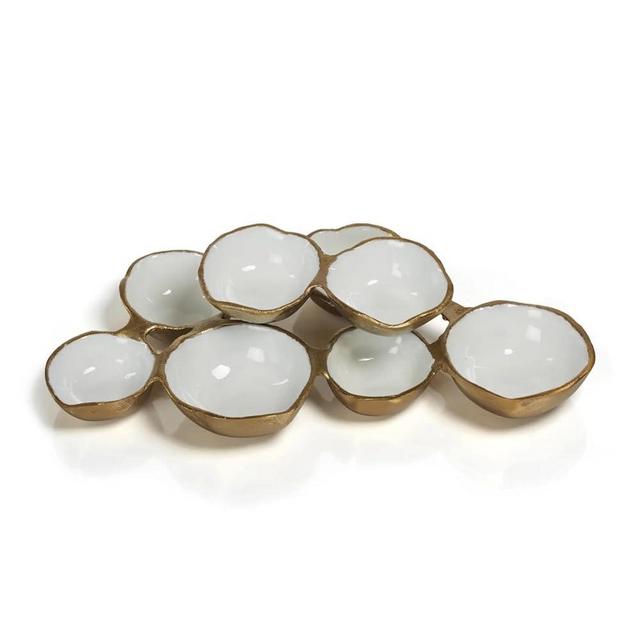 Zodax Cluster of 8 Round Serving Bowls Gold and White 12.75 in x 7.25 in x 2.25 in
