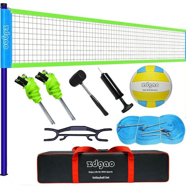 Volleyball Net Outdoor - Portable Volleyball Set for Backyard with Professional Volleyball Net, Wrap Yarn Volleyball and Pump, Boundary Line, Carry Bag