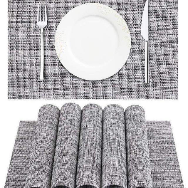 DACHUI Placemat, Crossweave Woven Vinyl Non-Slip Insulation Placemat Washable Table Mats Set of 6 (Grey)