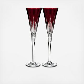 Lismore Diamond Red Champagne Toasting Flute, Set of 2