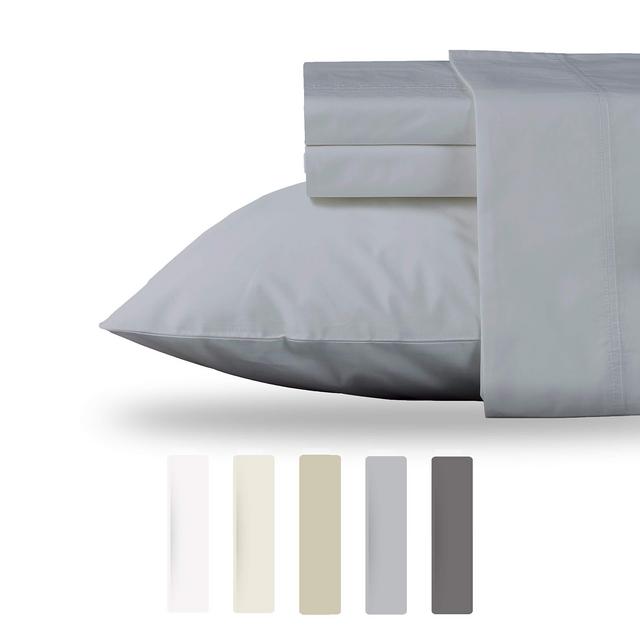 100% Organic Cotton Sheet Set - Best Quality GOTS Certified Hypoallergenic Bedding Sheets - Cool Crisp Percale Cosy Bed Sheets on Amazon, Fits Mattress Upto 18'' Deep Pocket - 4 Pc - Queen -Light Grey