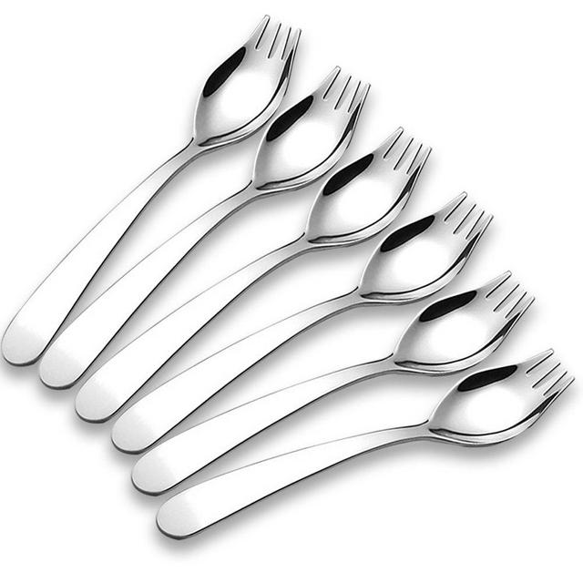 WEKTUNAA 6-Pack Mini Stainless Steel Sporks, Back to school lunch supplies Fruit Appetizer Dessert Salad Flatware Set, 5.9-Inch Long(S)