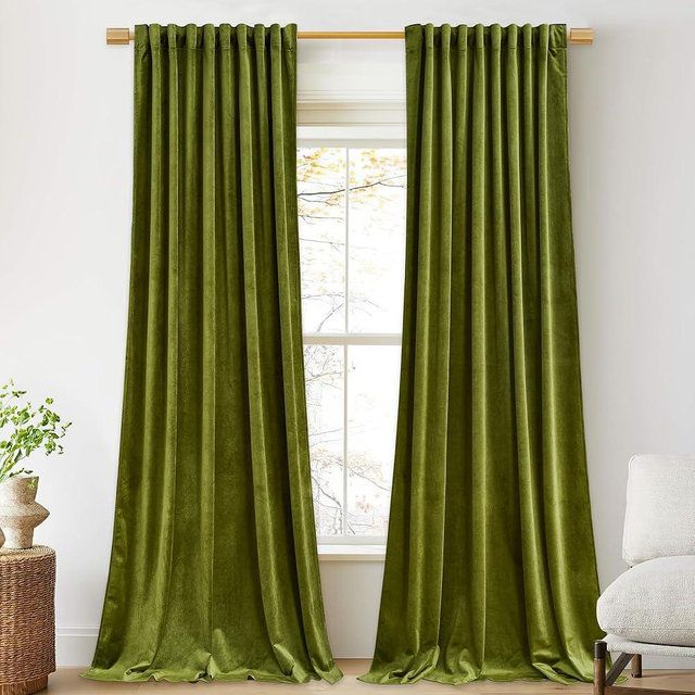 StangH Olive Green Polyester Curtains for Bedroom Room Darkening Thermal Insulated Window Drapes Super Soft Luxury Home Decoration for Living Room Nursery Kids, W52 x L84, 2 Panels