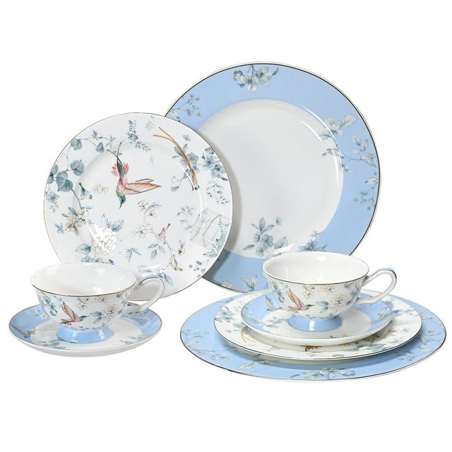 LE POTOCIO Bone China Dinnerware Set, 8 Piece Dinnerware Set for 2, Vintage Floral Dinnerware Sets, Bone China Plates and Tea Cup Sets, Service for 2
