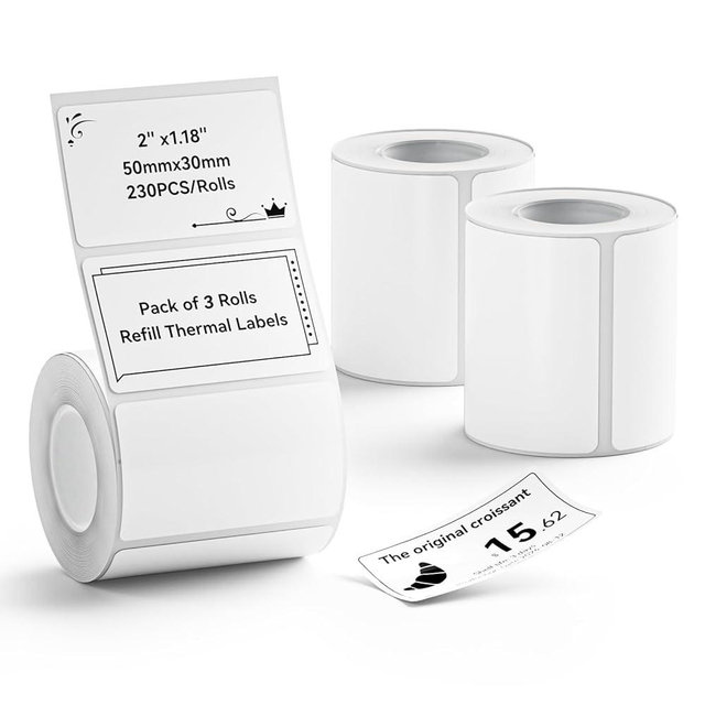 NIIMBOT 3 Rolls Set Label for B1/B21/B3S Label Printer, 1.97'' x 1.18'' (50x30mm),Waterproof Labels for Mason Jar/Barcode/Logo/QR Code (White)