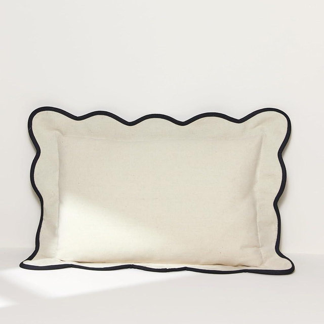 Lush Decor Coastal Chic Scalloped Edge Throw Pillow Cover 1 Piece 13" W x 20" L + 2.5" Flange, Dark Linen & Black - Couch Pillows - Decorative Pillows - Coastal Decor
