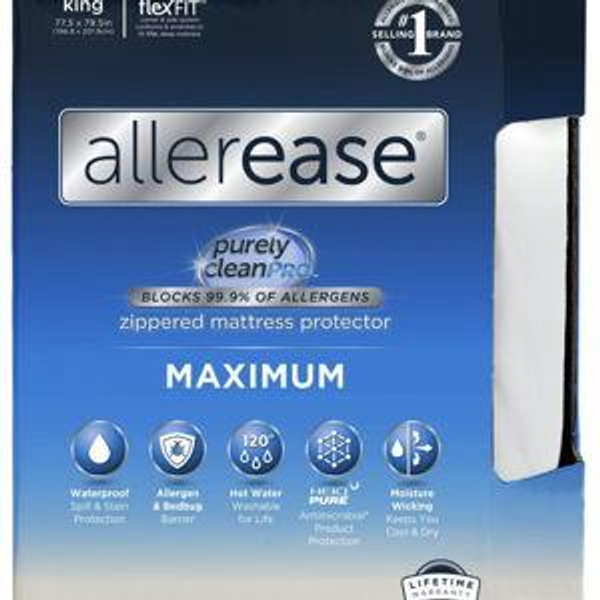 Allerease King Maximum Waterproof Allergy and Bedbug Protection Zippered Mattress Protector: White, 17" Depth, Polyester/Nylon
