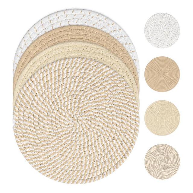 SHACOS 10 Inches Trivets for Hot Dishes, 4 Pieces Cotton Trivets Mats for Kitchen, Hot Pads for Countertops and Table, Heat-Resistant Pot Holders for Hot Pots and Pans(Khaki, 4pcs)