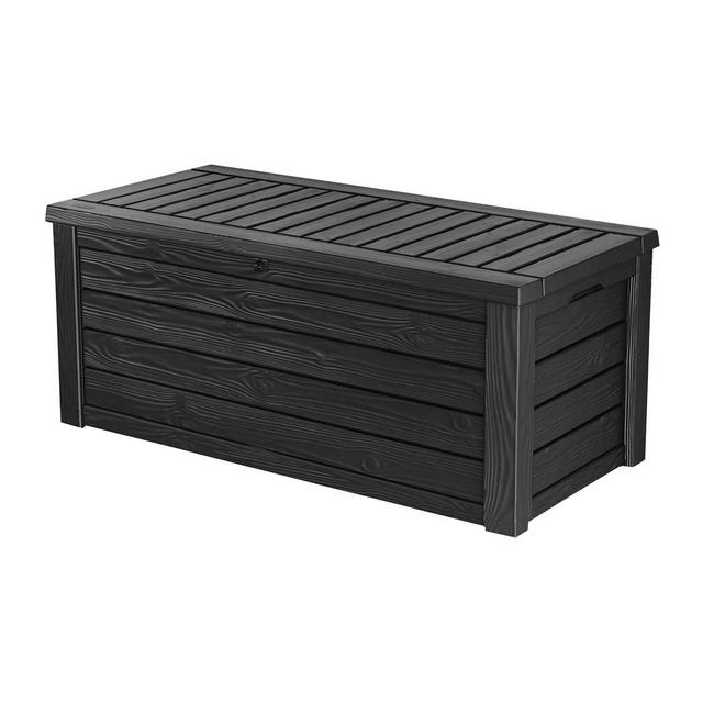 Keter Westwood Outdoor Resin Deck Storage Box Bin Organizer for Patio Furniture, Pool Toys, and Yard Tools with Natural Design, 150 Gallon, Dark Grey
