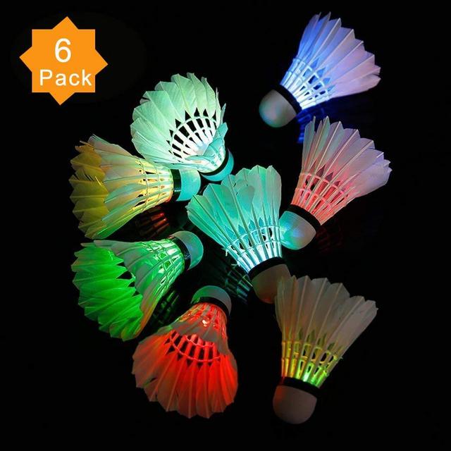 ZHENAN 6 Pack LED Badminton Shuttlecocks Lighting Birdies Shuttlecock Glow in The Dark Badminton for Indoor/Outdoor Sports Activities,Pack of 4/5/6