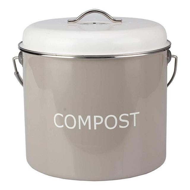 HeAndy Compost BIN COUNTERTOP – Larger 1.3 Gallon/5 Liter- Compost Pail for Kitchen with Lid and 4 Thick (10mm) Charcoal Filters in Vintage Look