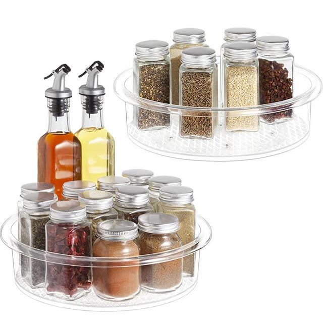 Lazy Susan - 2 Pack Clear Spinning Organization & Storage Container Bin 9.5 in Round Turntable Plastic Condiments Spice Rack for Cabinet, Pantry, Kitchen, Fridge, Vanity, Bathroom, Countertop, Makeup