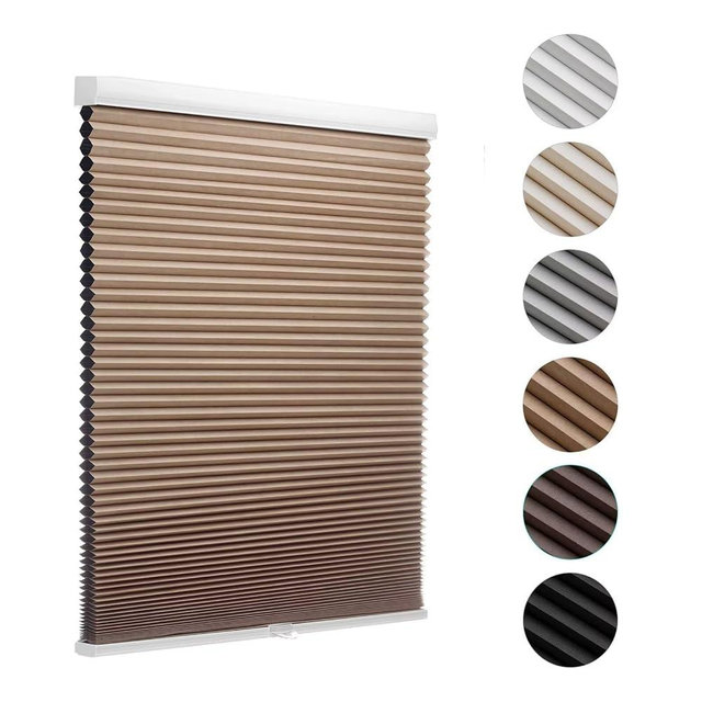 MYshade Cordless Blackout Cellular Shades for Windows, Honeycomb Window Shades with Thermal Insulation, Child & Pet Safe Room Darkening Shade, Easy Install, 34" W x 64" H, Light Brown