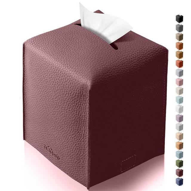 Tclouda Tissue Box Cover for PU Leather, Modern Simple Solid Color Holder Square Tissue Bag, Ideal for Bathrooms,Office,Car,Nightstand,Outdoor Tent,Dining Table,5"X5"X5", Single Wine