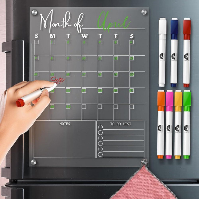CobyCrylic Magnetic Acrylic Calendar for Fridge - 30.48 x 40.64 cm Durable Clear Fridge Calendar Dry Erase Magnetic, Customizable Fridge Planner with 8 Dry-Erase Markers with Magnets