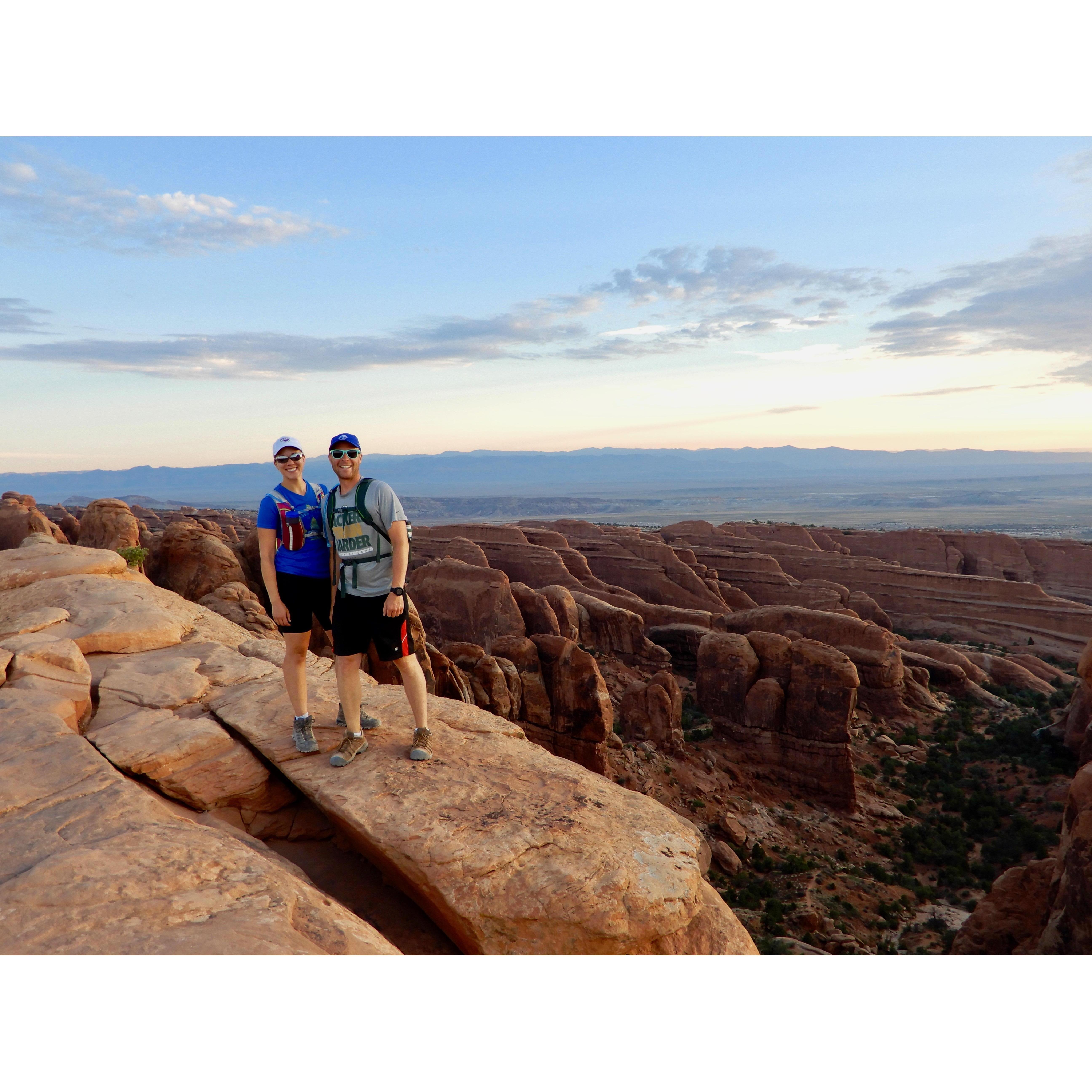 Hiking across rock fins at Arches NP!