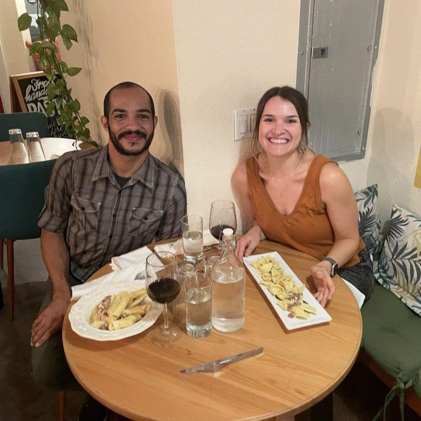 Our very first photo together! We went to a pasta-making class and had an incredible conversation over our dinner and rooftop drinks following. :)