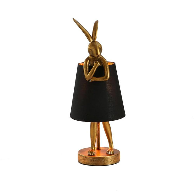 NorDiem LED Bunny Table Lamp, Resin Animal Rabbit Desk Light with Linen Shade, 15.7 Inch Decorative Lamp for Bedroom, Office & Kids Room (15.7" Black Shade)