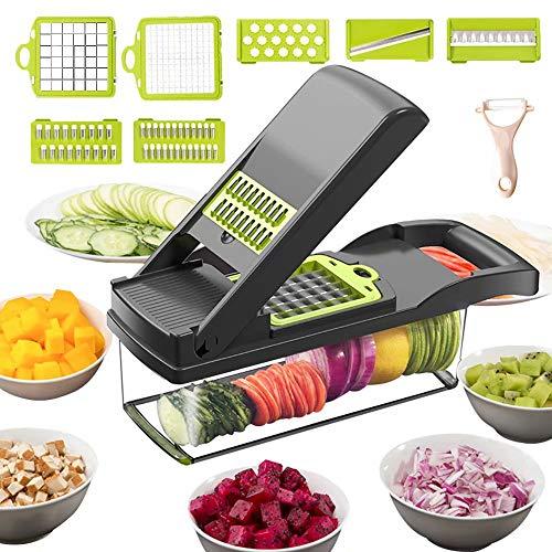 Vegetable Chopper Mandoline Slicer Cutter Chopper and Grater 12 in 1 Vegetable Slicer Cheese Slicer Onion Chopper Black